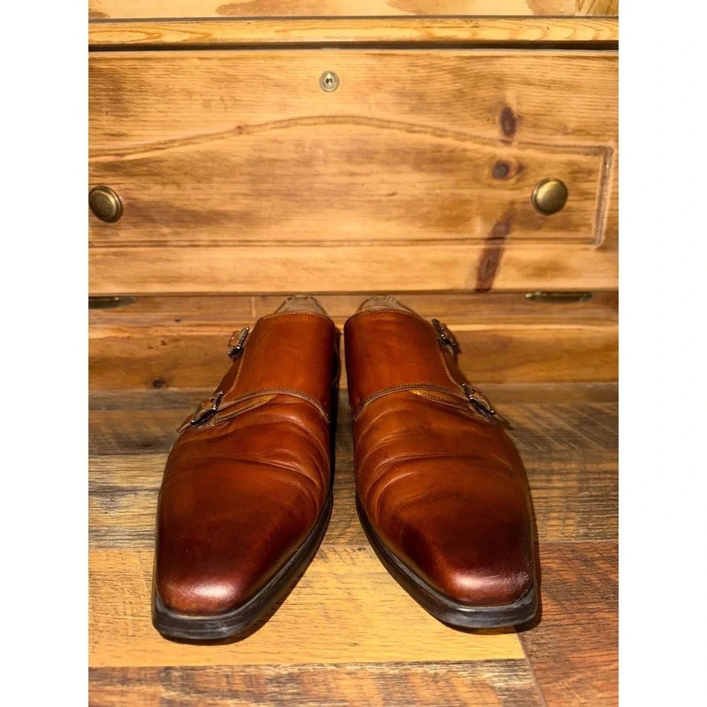 Magnanni Men 10.5 M Brown Leather Double Monk Strap Dress Shoes 19737